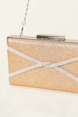 Dikdörtgen Çapraz Simli Abiye Çanta Bakır - Kol Çantası