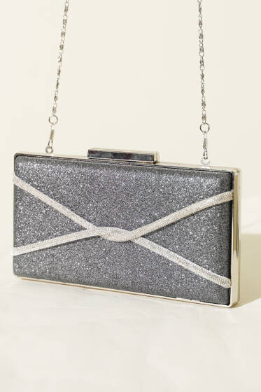 Dikdörtgen Çapraz Simli Abiye Çanta Füme - Kol Çantası