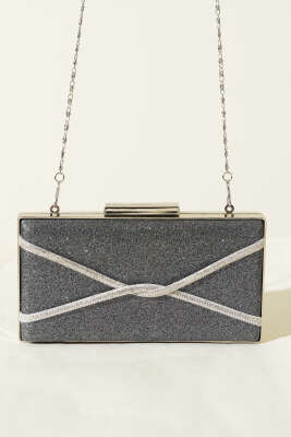 Dikdörtgen Çapraz Simli Abiye Çanta Füme - Kol Çantası