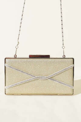 Dikdörtgen Çapraz Simli Abiye Çanta Gold - Kol Çantası