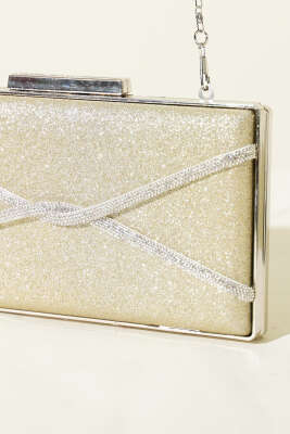 Dikdörtgen Çapraz Simli Abiye Çanta Gold - Kol Çantası