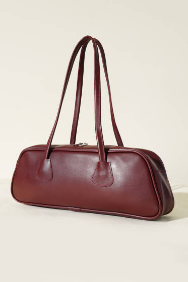 Dikdörtgen Fermuarlı Çanta Bordo - Kol Çantası