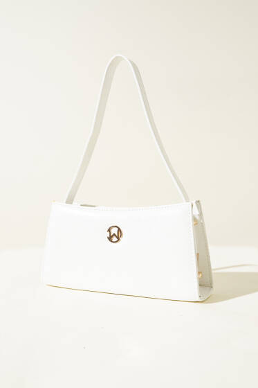 Dikdörtgen Fermuarlı Parlak Çanta Beyaz - Kol Çantası