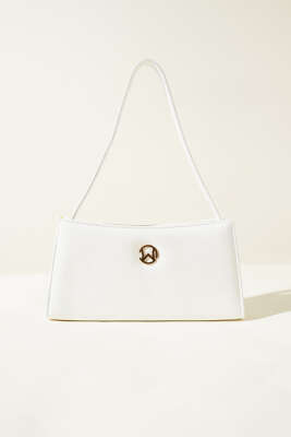 Dikdörtgen Fermuarlı Parlak Çanta Beyaz - Kol Çantası