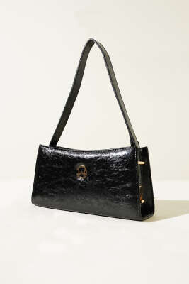 Dikdörtgen Fermuarlı Parlak Çanta Siyah 