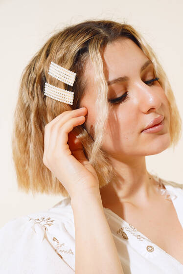 Dikdörtgen İncili Çıt Çıt Toka Gold - Toka