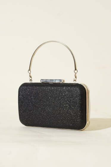 Dikdörtgen Kulplu Abiye Çanta Siyah - Kol Çantası