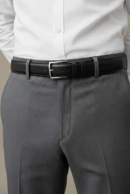 Dikdörtgen Metal Tokalı Erkek Kemer Siyah - Deri Kemer