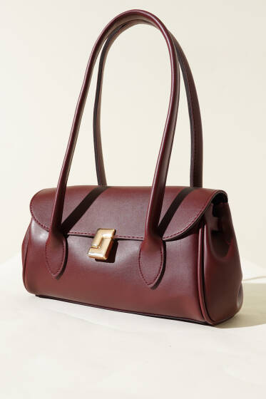 Dikdörtgen Mıknatıslı Uzun Kulplu Çanta Bordo - Kol Çantası