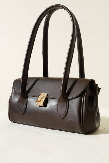 Dikdörtgen Mıknatıslı Uzun Kulplu Çanta Kahve - Kol Çantası