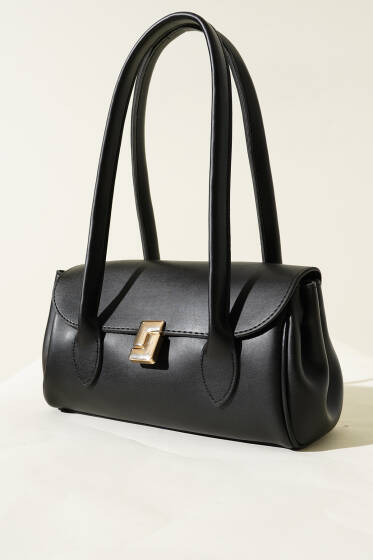 Dikdörtgen Mıknatıslı Uzun Kulplu Çanta Siyah - Kol Çantası