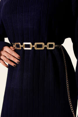 Dikdörtgen Sembollü Zincir Kemer Gold 