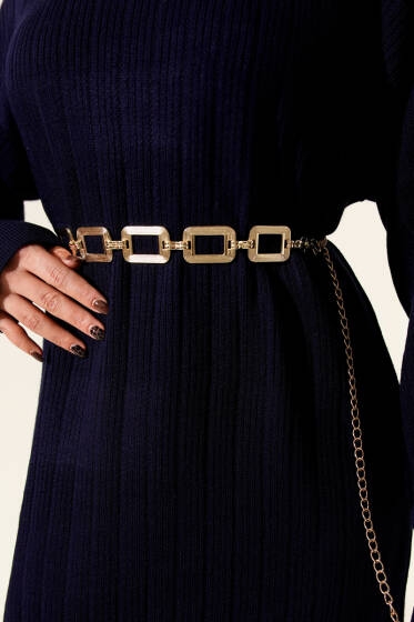 Dikdörtgen Sembollü Zincir Kemer Gold - Zincirli Kemer