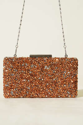 Dikdörtgen Taşlı Abiye Çanta Bakır - Günün Seçilenleri