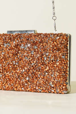 Dikdörtgen Taşlı Abiye Çanta Bakır - Günün Seçilenleri