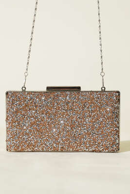 Dikdörtgen Taşlı Abiye Çanta Bakır Silver - Günün Seçilenleri