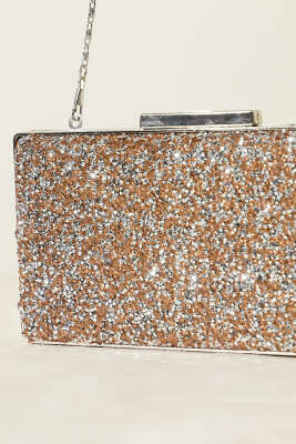 Dikdörtgen Taşlı Abiye Çanta Bakır Silver - Günün Seçilenleri