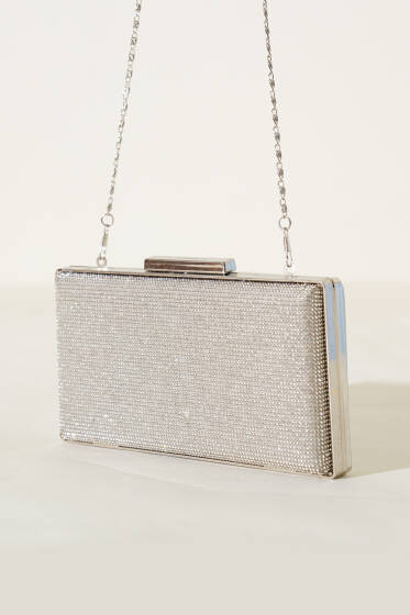 Dikdörtgen Taşlı Abiye Çanta Bej - Kol Çantası