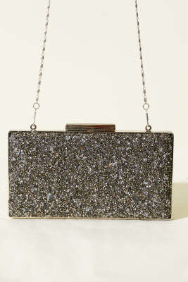 Dikdörtgen Taşlı Abiye Çanta Füme - Kol Çantası