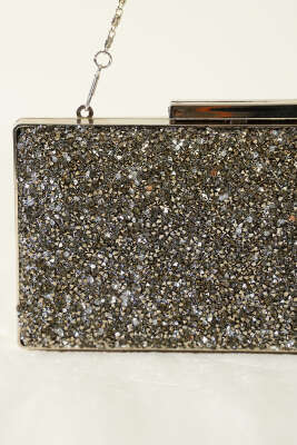 Dikdörtgen Taşlı Abiye Çanta Füme - Kol Çantası