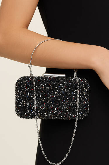 Dikdörtgen Taşlı Kulplu Abiye Çanta Asorti - Kol Çantası