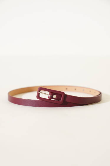 Dikdörtgen Tokalı İnce Kemer Bordo - Deri Kemer