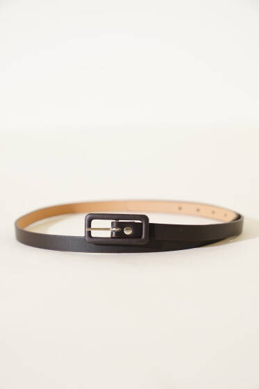 Dikdörtgen Tokalı İnce Kemer Kahve - Deri Kemer