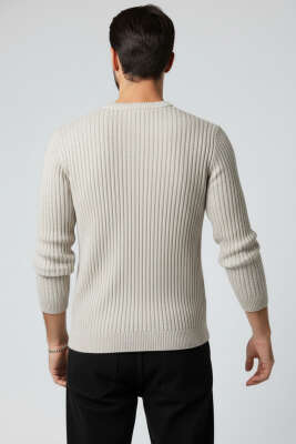 Dikey Çizgi Fitilli Erkek Triko Kazak Taş - Yeni Erkek Giyim