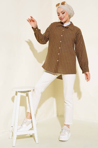 Dikey Çizgili Gömlek Kahve - Gömlek