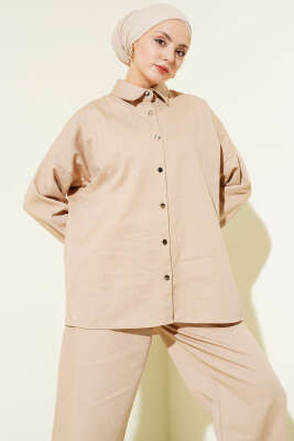 Dikey Mini Taşlı İkili Takım Bej - İkili Takım