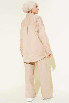 Dikey Mini Taşlı İkili Takım Bej - İkili Takım