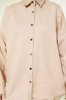 Dikey Mini Taşlı İkili Takım Bej - İkili Takım