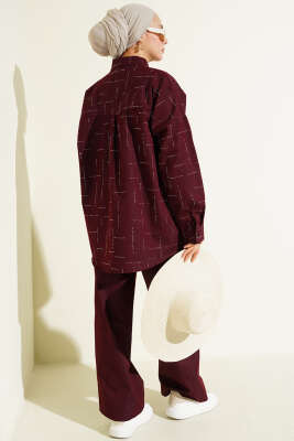 Dikey Mini Taşlı İkili Takım Bordo - İkili Takım