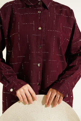 Dikey Mini Taşlı İkili Takım Bordo - İkili Takım