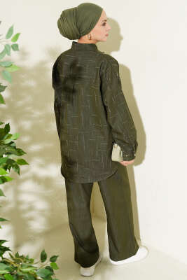 Dikey Mini Taşlı İkili Takım Haki - İkili Takım