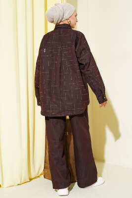 Dikey Mini Taşlı İkili Takım Kahve - İkili Takım