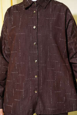 Dikey Mini Taşlı İkili Takım Kahve - İkili Takım