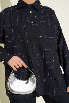 Dikey Mini Taşlı İkili Takım Lacivert - İkili Takım