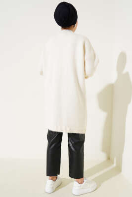 Dikiş Detay Düğmeli Uzun Triko Hırka Vanilya - Triko Hırka