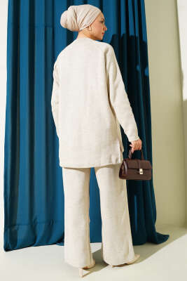 Dikiş Detaylı Basic Triko İkili Takım Bej - İkili Takım