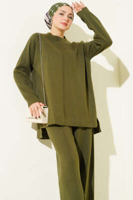 Dikiş Detaylı Basic Triko İkili Takım Haki - İkili Takım