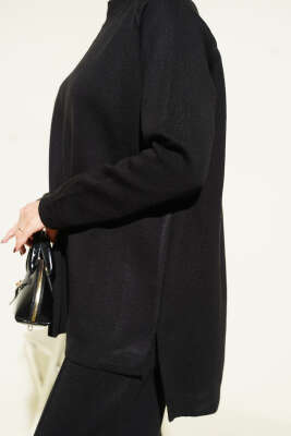 Dikiş Detaylı Basic Triko İkili Takım Siyah - İkili Takım