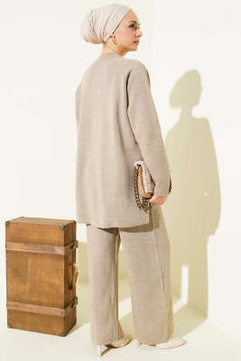 Dikiş Detaylı Basic Triko İkili Takım Vizon - İkili Takım