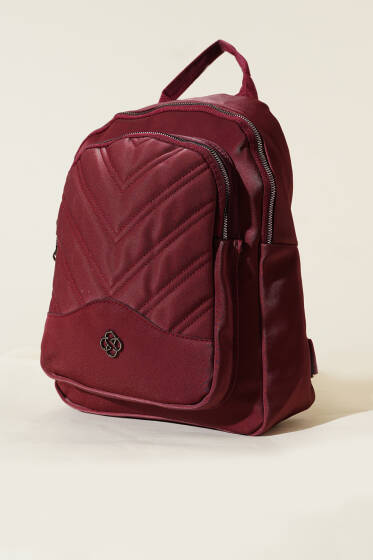 Dikiş Detaylı Çift Fermuarlı Sırt Çantası Bordo - Sırt Çantası