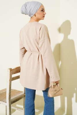 Dikiş Detaylı Duble Kol Tunik Bej - Tunik