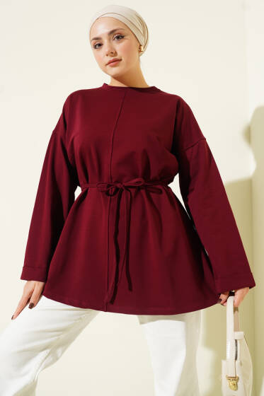 Dikiş Detaylı Duble Kol Tunik Bordo - Tunik