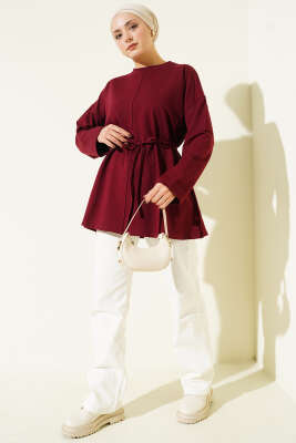 Dikiş Detaylı Duble Kol Tunik Bordo - Tunik