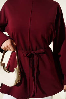 Dikiş Detaylı Duble Kol Tunik Bordo - Tunik