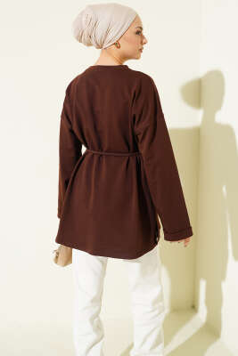 Dikiş Detaylı Duble Kol Tunik Kahve - Tunik