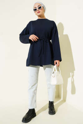 Dikiş Detaylı Duble Kol Tunik Lacivert - Tunik